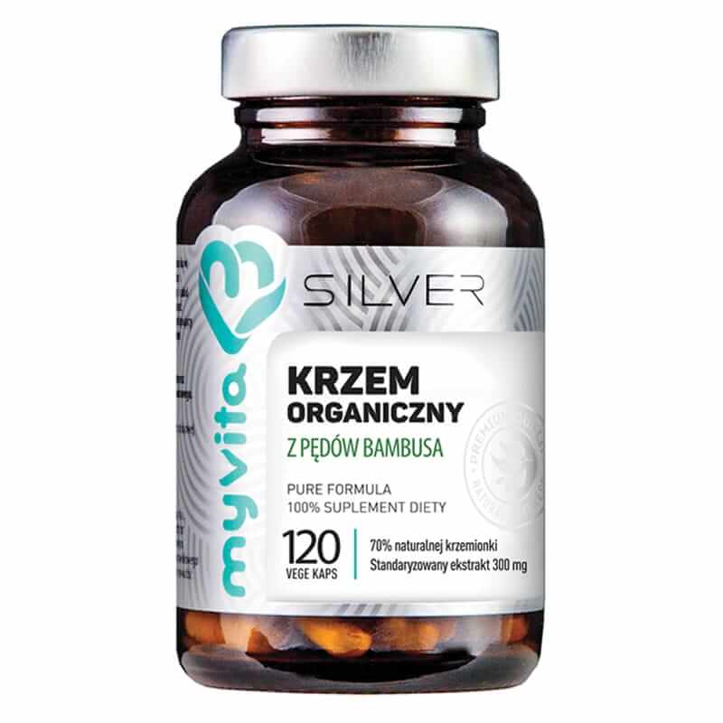 Organiskt kisel från bambuskott 70 % naturlig kiselsyra standardiserat extrakt 300 MG 120 kapslar MYVITA SILVER PURE