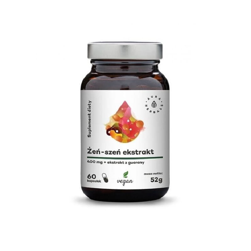 Ginseng - Ekstrak Panax Ginseng 400 MG + Ekstrak Guarana 60 Kapsul 52 g AURA HERBALS