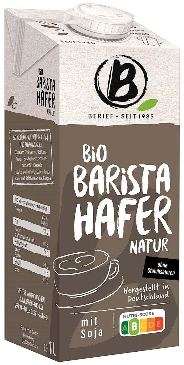 Kaurajuoma - Soija Barista ilman lisättyä sokeria BIO 1000 ml - BERIEF
