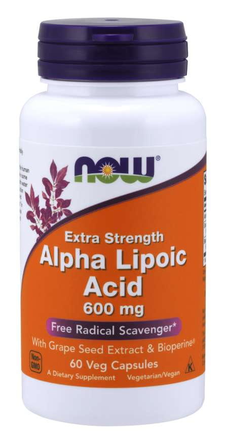 ALA Alpha Lipoic Acid 600 MG and Grape Extract and Bioperine 60 Capsules NOW FOODS
